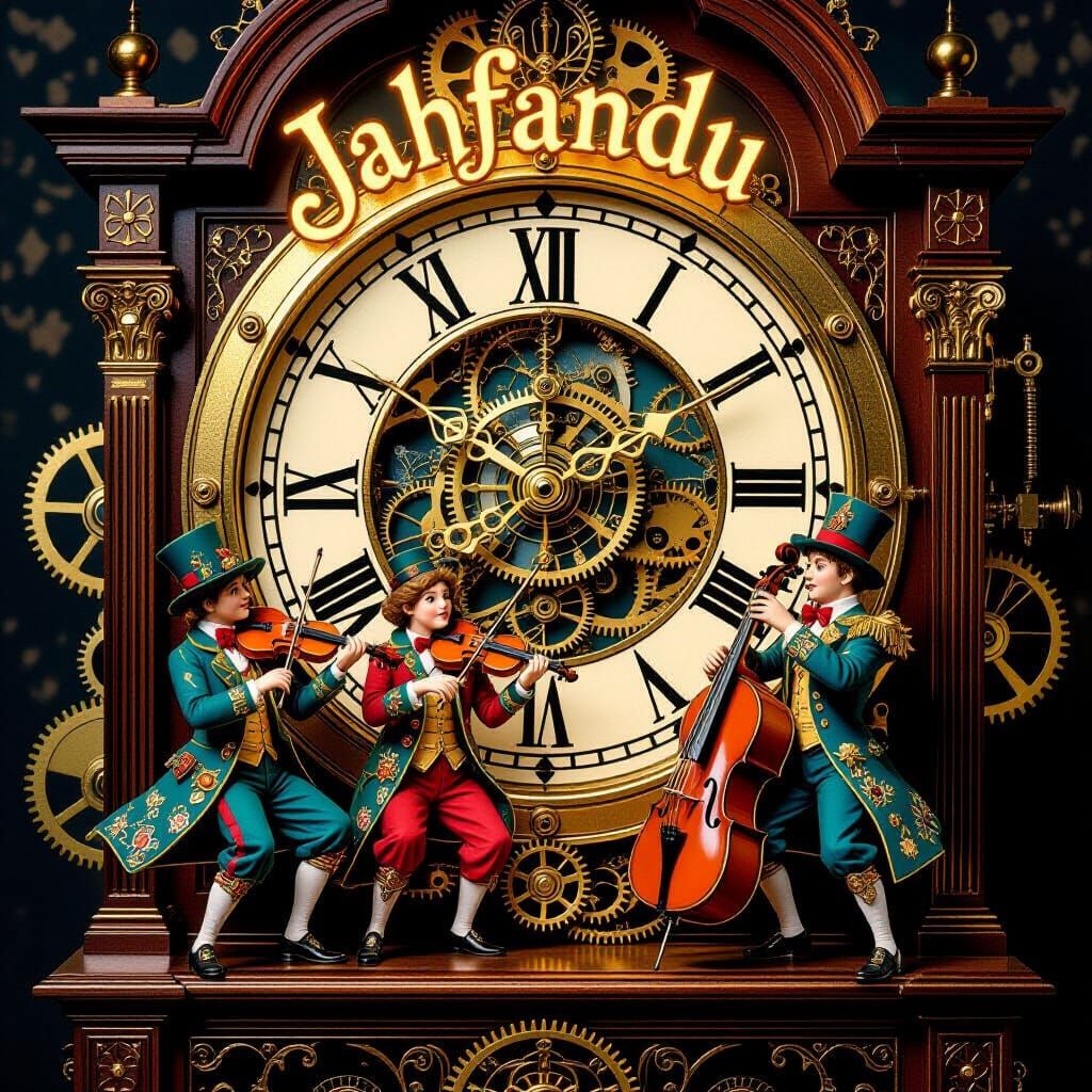 Clockwork Musicians Perform on Grandfather Clock in Steampun...