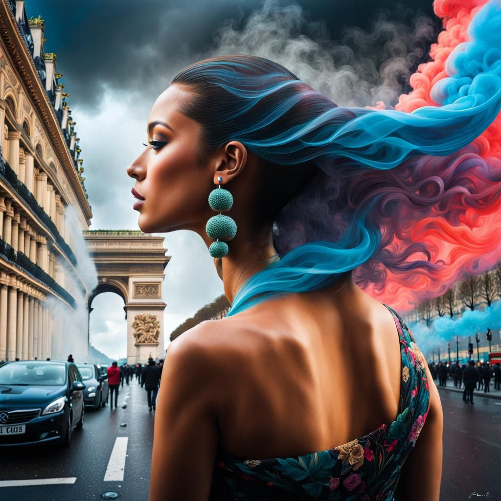 Champs Elysees Double Exposure in Chalk Art