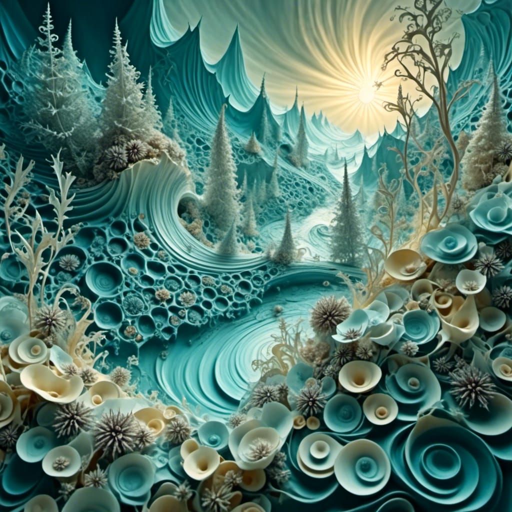 Surreal Dreamscape: Hand Signing Fiore in Alien Landscape