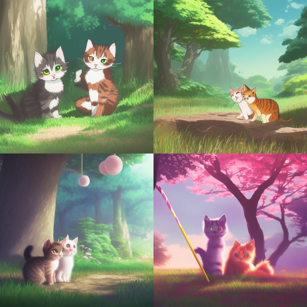 Kittens Play in Lollipop Forest: Studio Ghibli Style