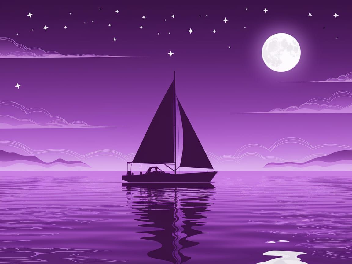 Sailboat Silhouetted Under Purple Night Sky