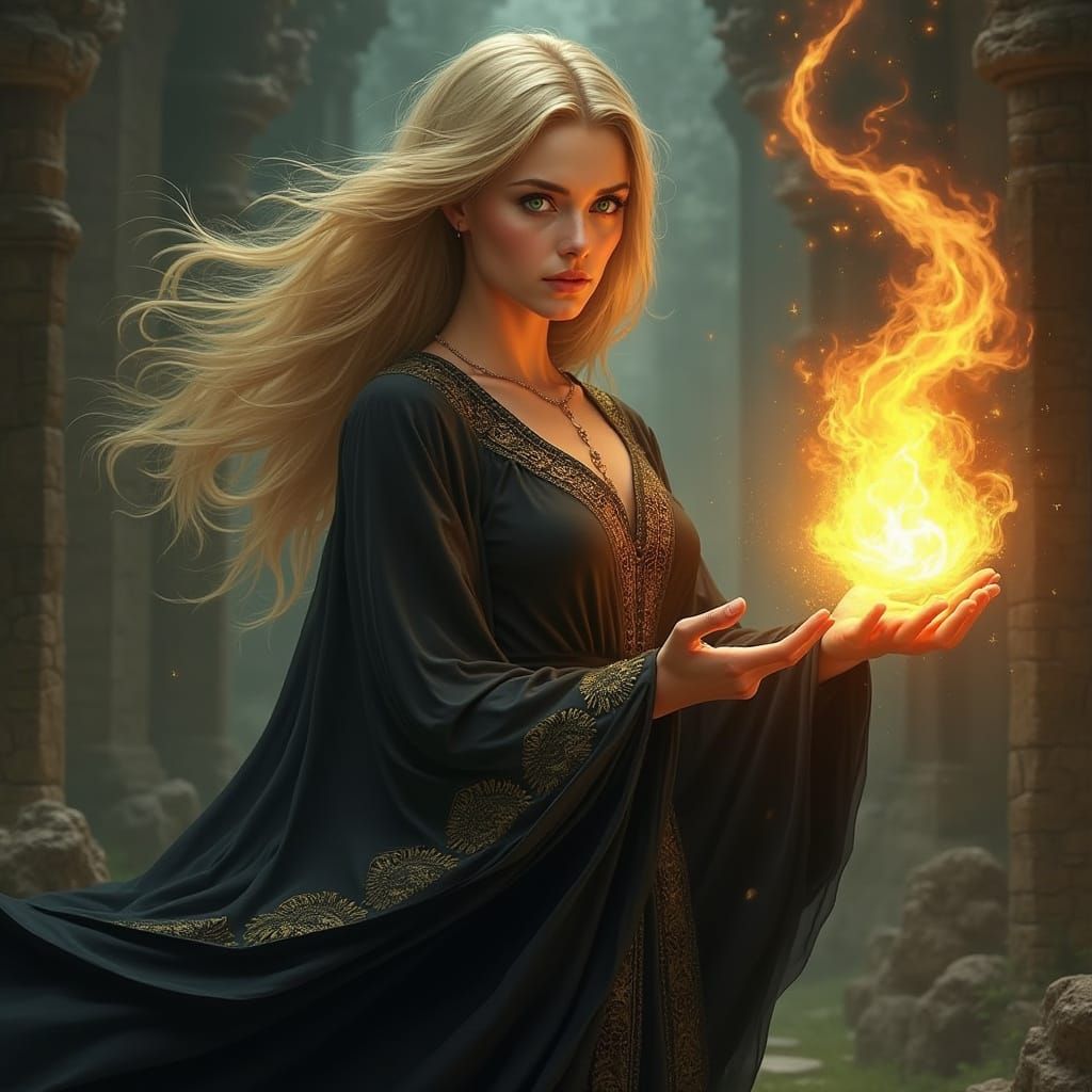 Mystical Female Wizard in Dungeons and Dragons Style