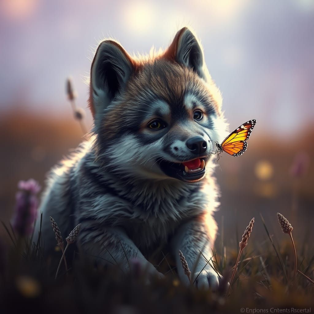 Wolf Cub and Butterfly: Dark Fantasy Concept Art