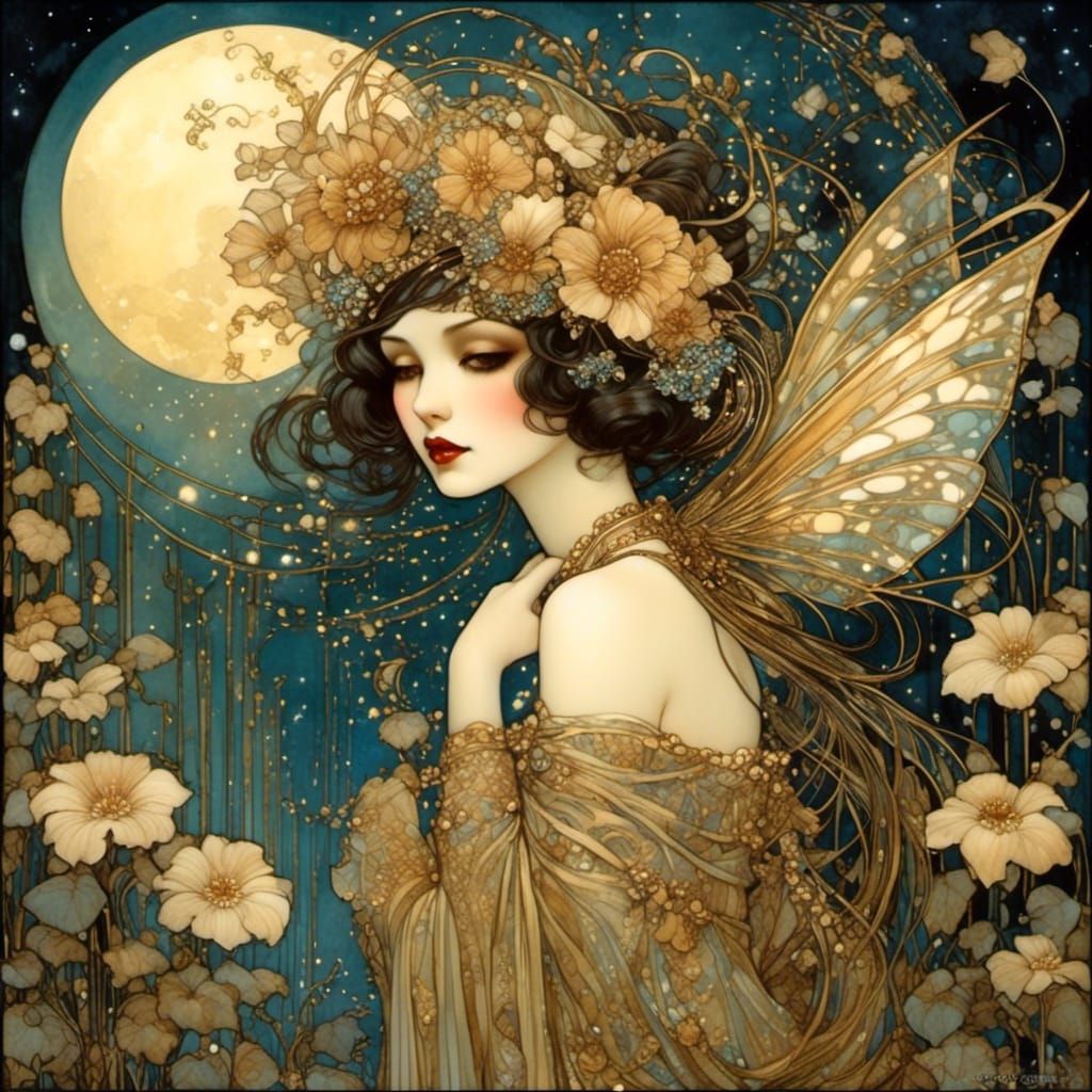 Art Deco Flapper Fairy with Dark Rose