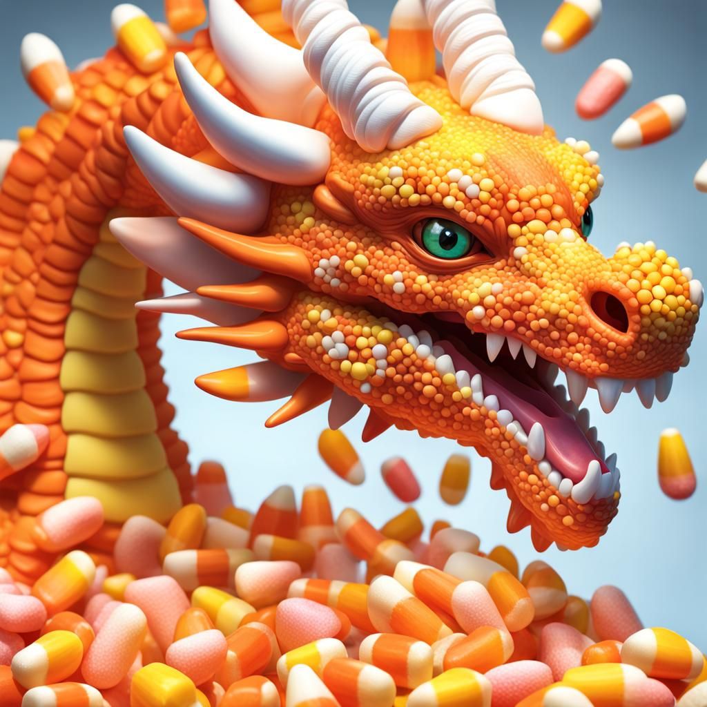 Candy Corn Dragon in Hyperrealistic Digital Illustration
