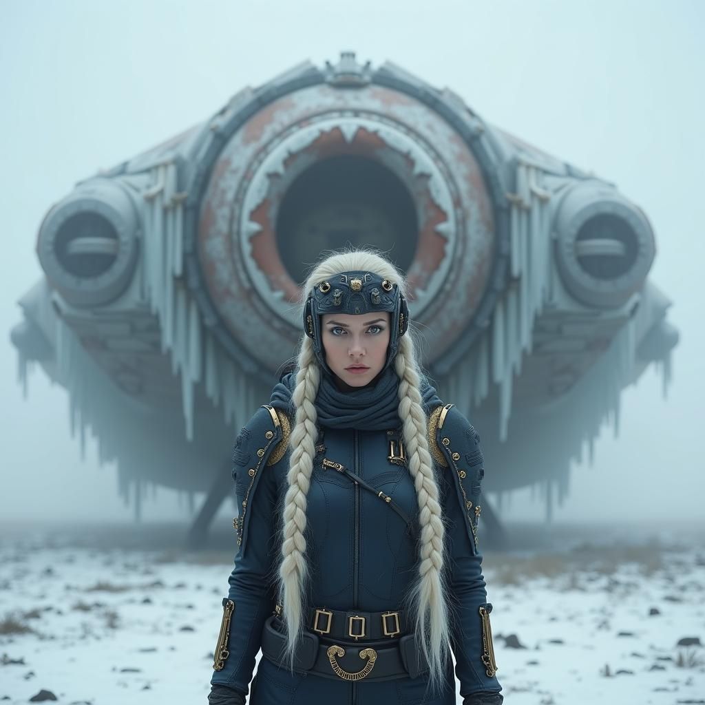 Futuristic Warrior in Dystopian Sci-Fi Landscape