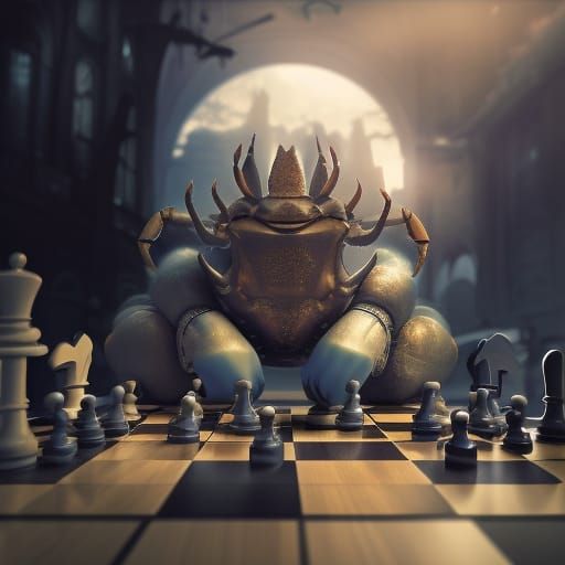 Blue Crab Plays Chess in Epic Digital Painting
