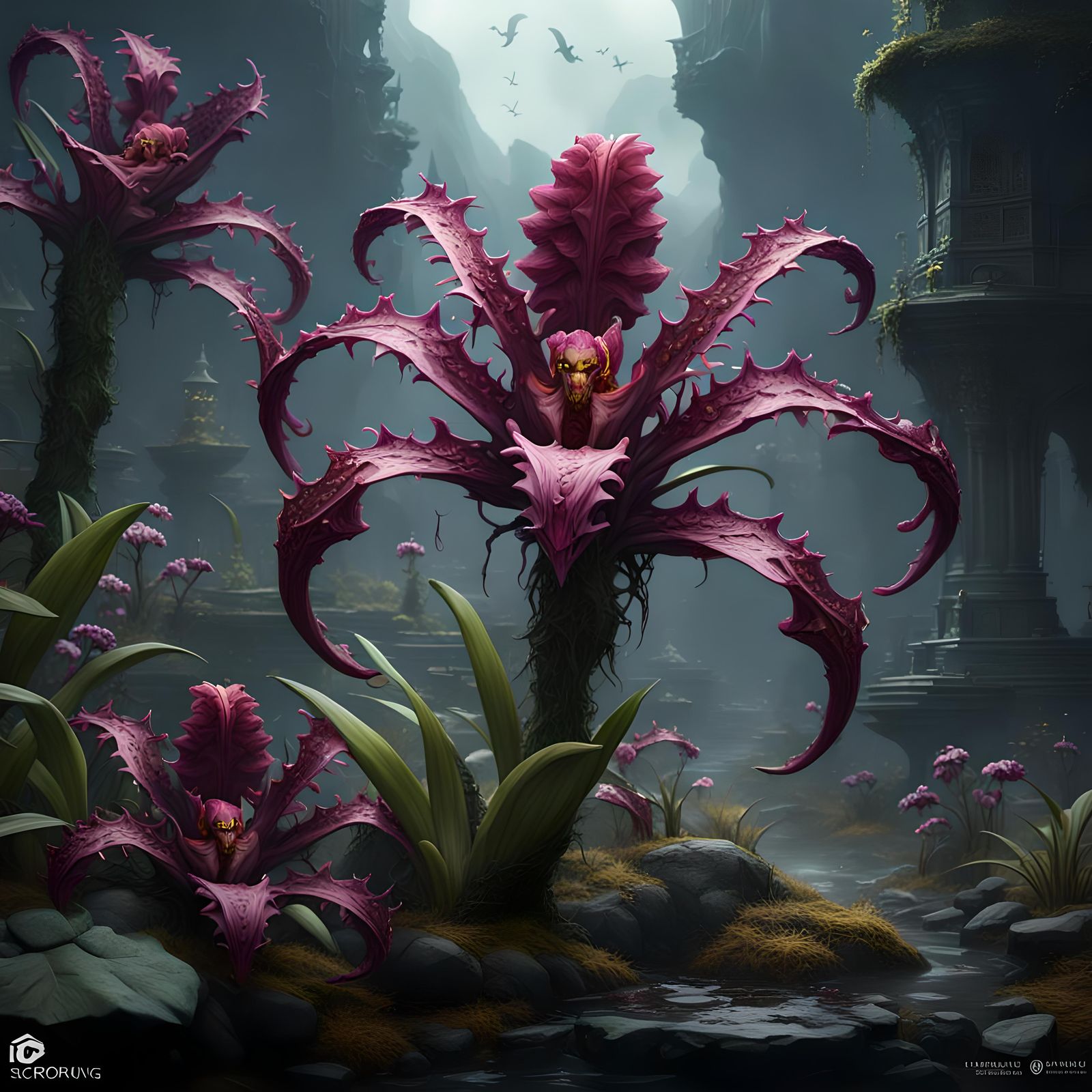 Detailed Scorpion Orchid in Gloomy Haze