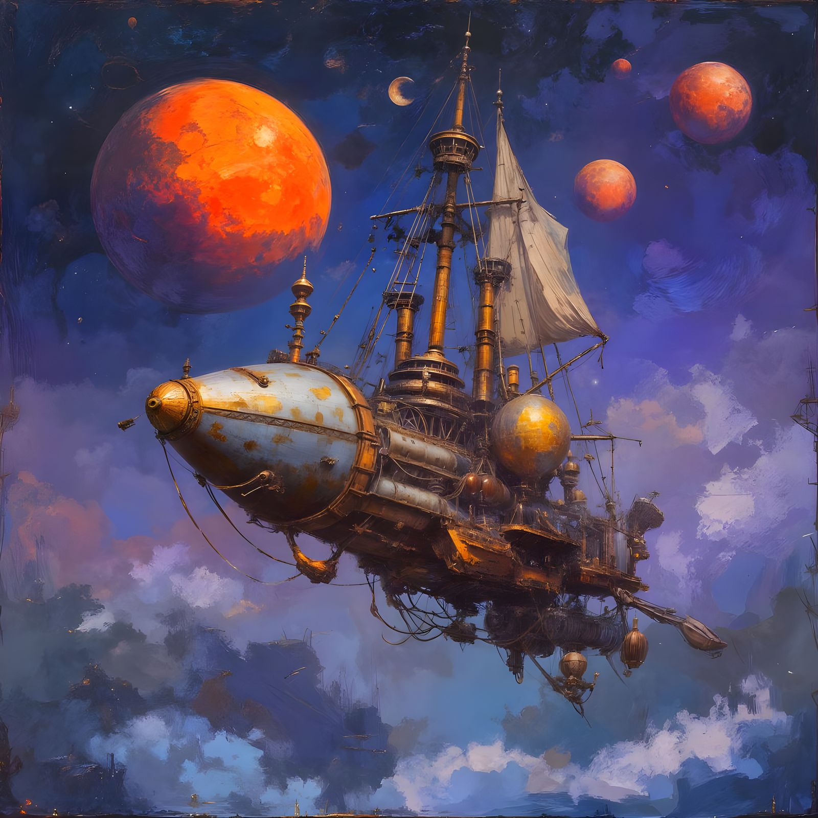 Steampunk Rocket Ship on Alien Planet