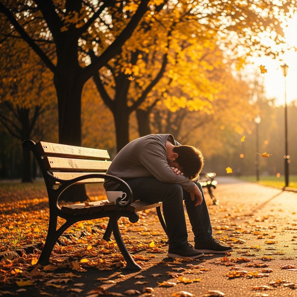 Weariness, desperate need for rest, on a lovely autumn day