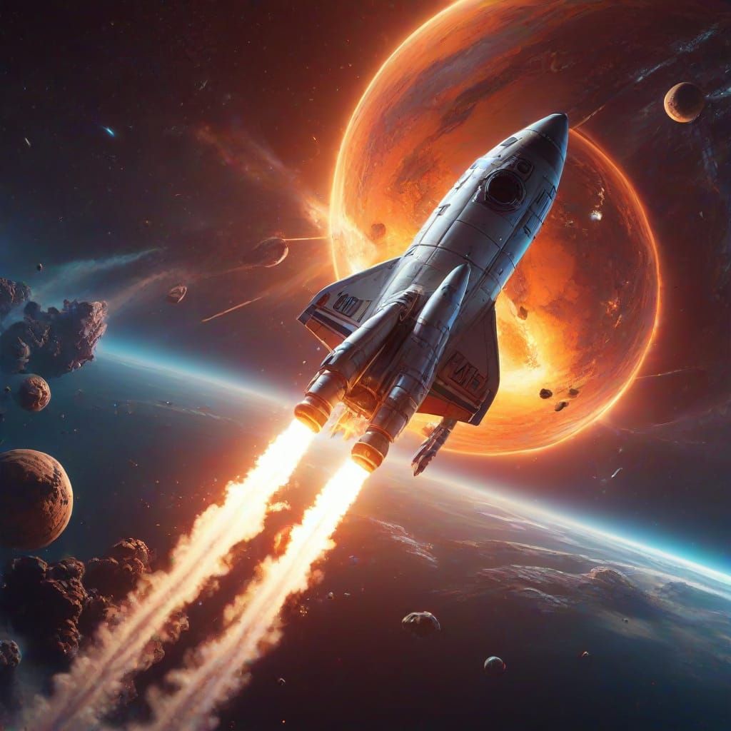 Space Rocket Landing on Exoplanet in Sci-Fi Art