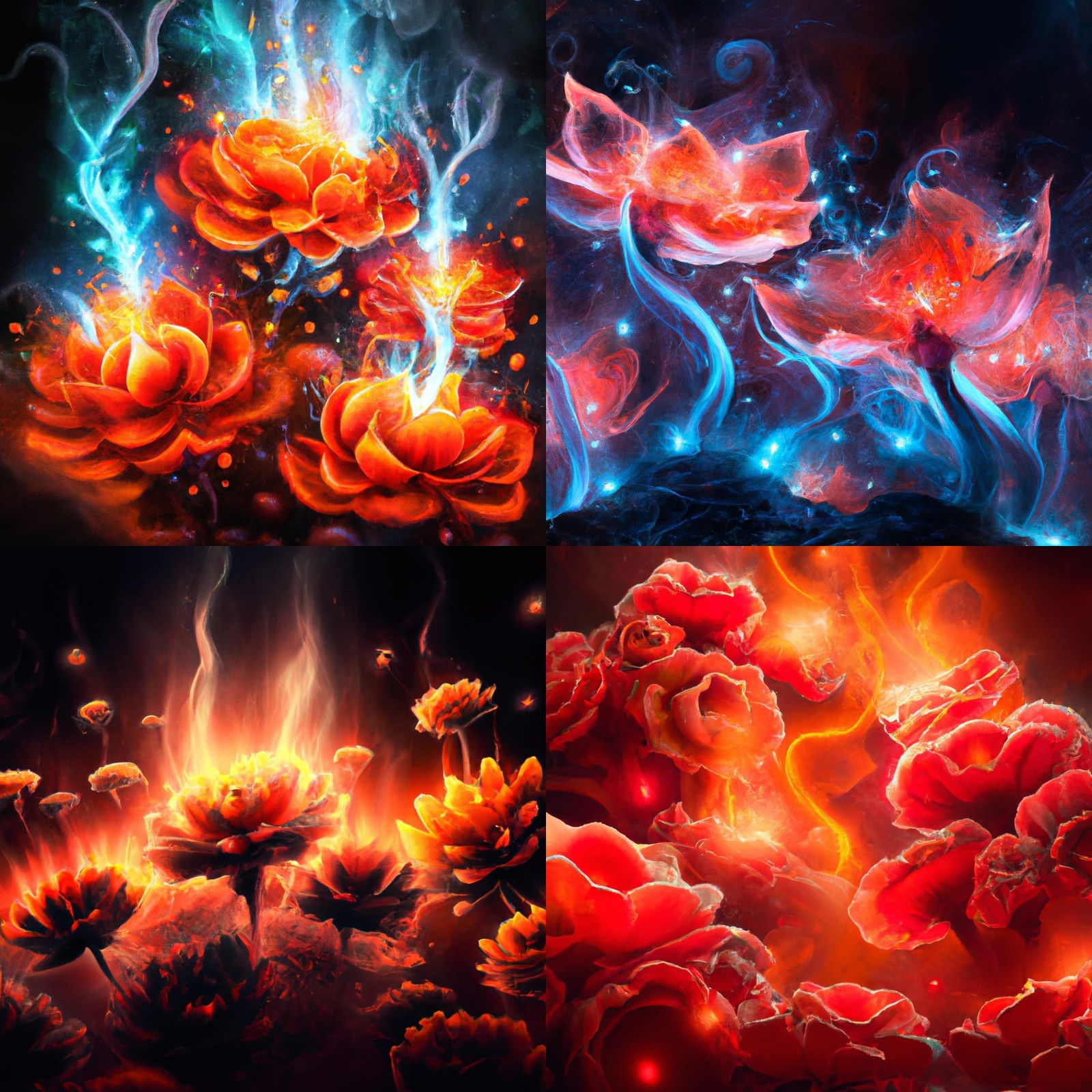Neon Flowers Bloom in Lava: A Fantastical Painting