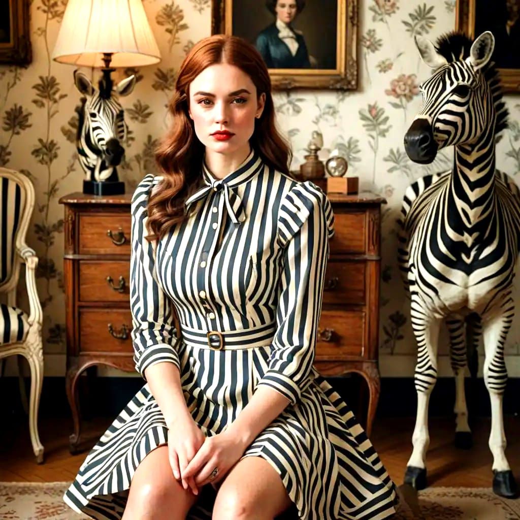 Young Woman in Striped Dress, Vintage Zebra Room