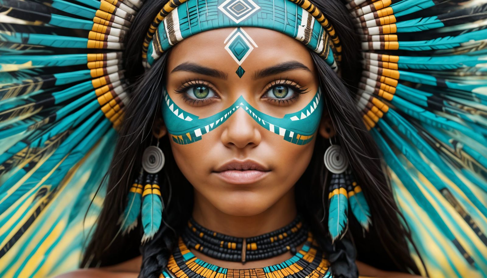 Close-Up of Aboriginal Woman's Eyes with Tribal Patterns
