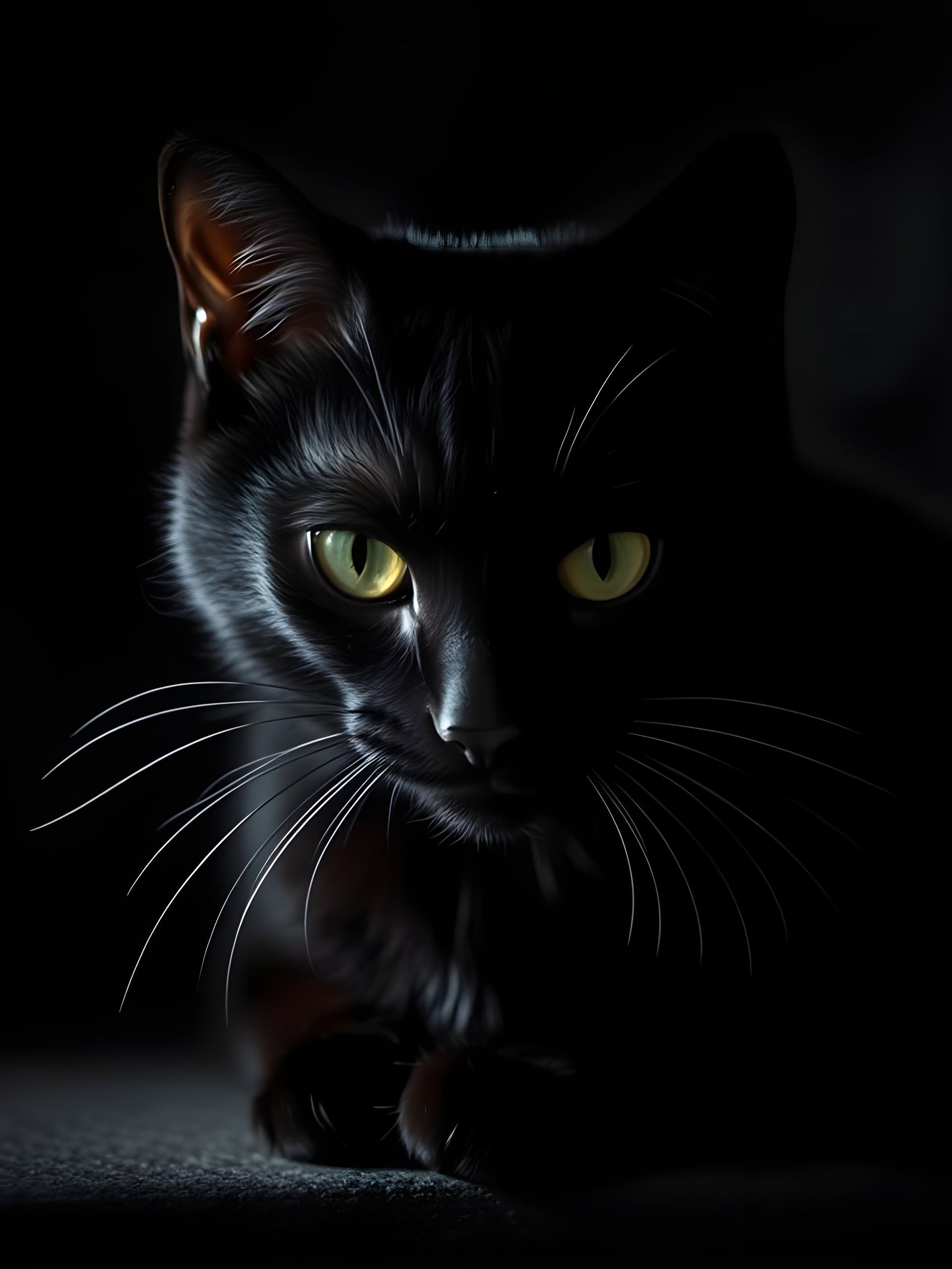 Mysterious Midnight Feline Stalker in Dark Noir Style