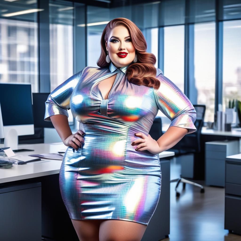 Curvy Executive Hologram in Office Setting