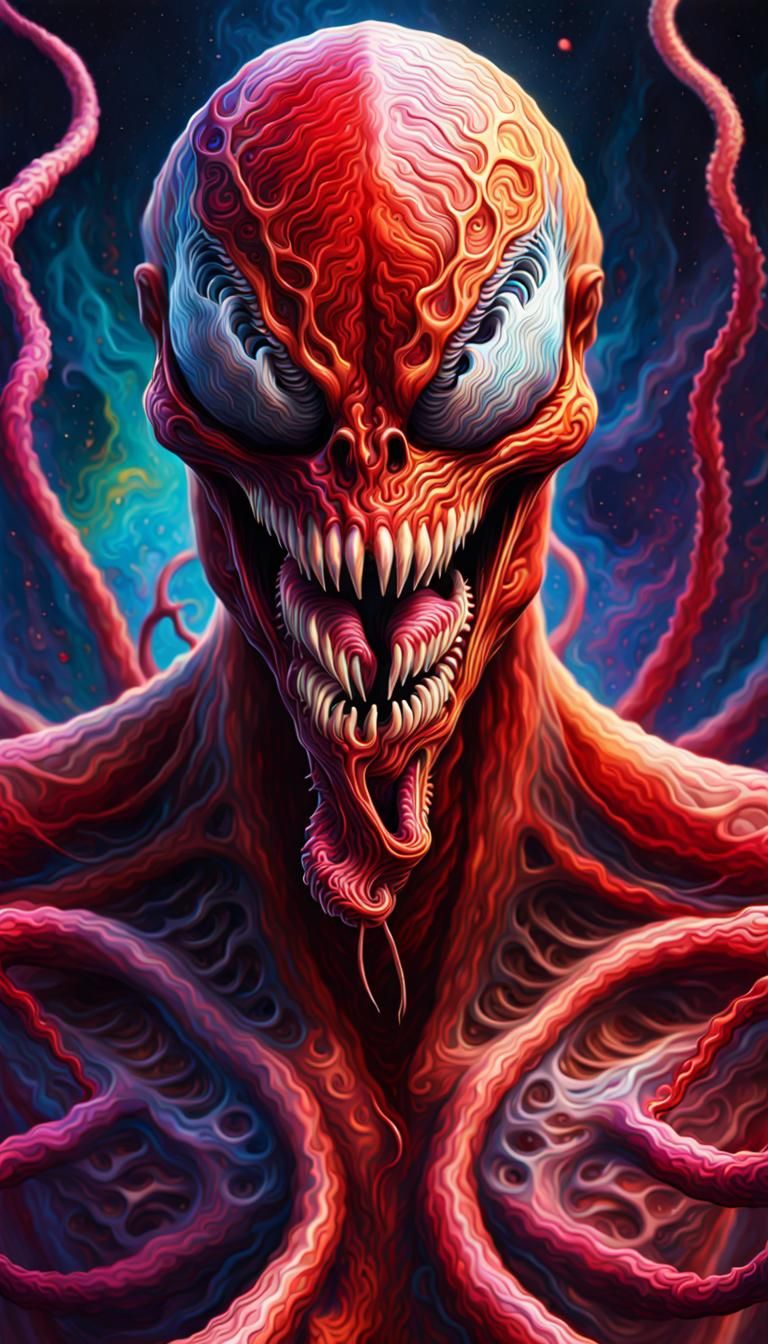 Psychedelic Carnage and Venom in Cosmic Art Style