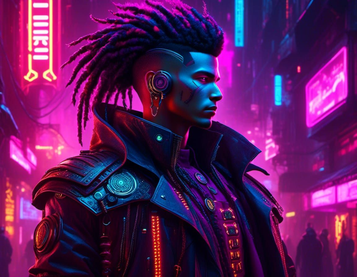 Cyberpunk Tiefling Shaman Summons Elemental with Smartphone