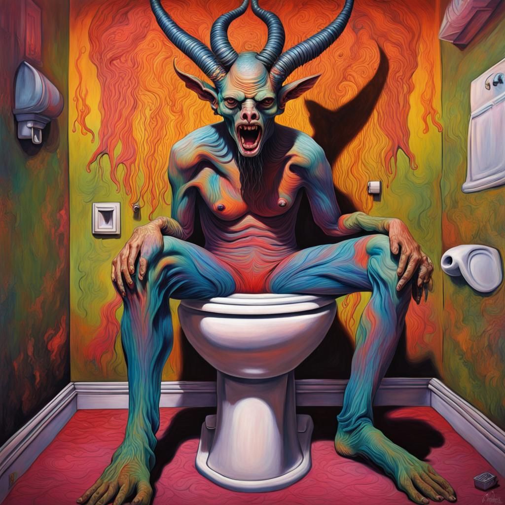 Baphomet on Toilet: Hyperrealistic Psychedelic Art