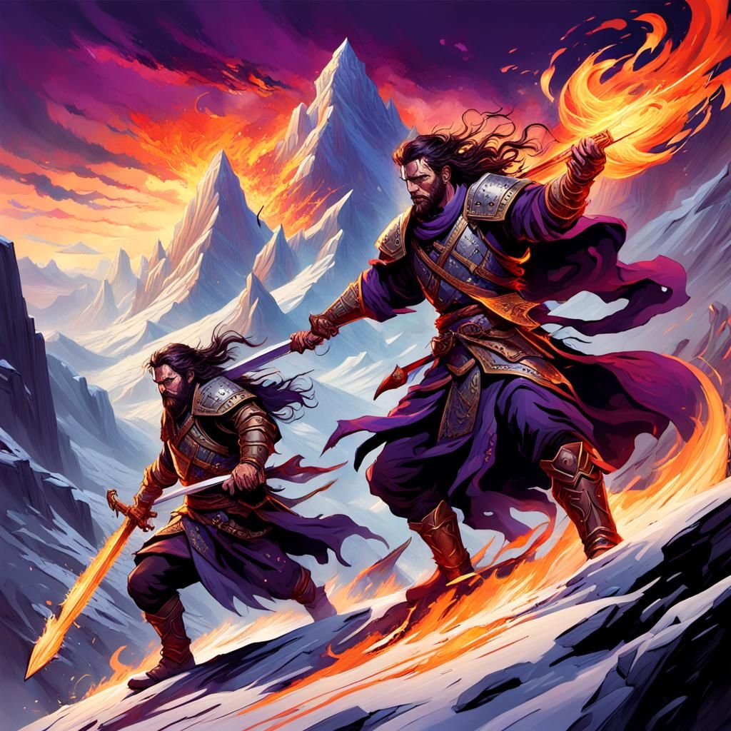 Epic Battle: Warriors Clash in Dark Fantasy Art