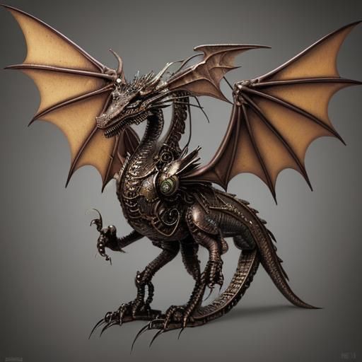 Steampunk Metal Dragon Cartoon with Mechanical Wings