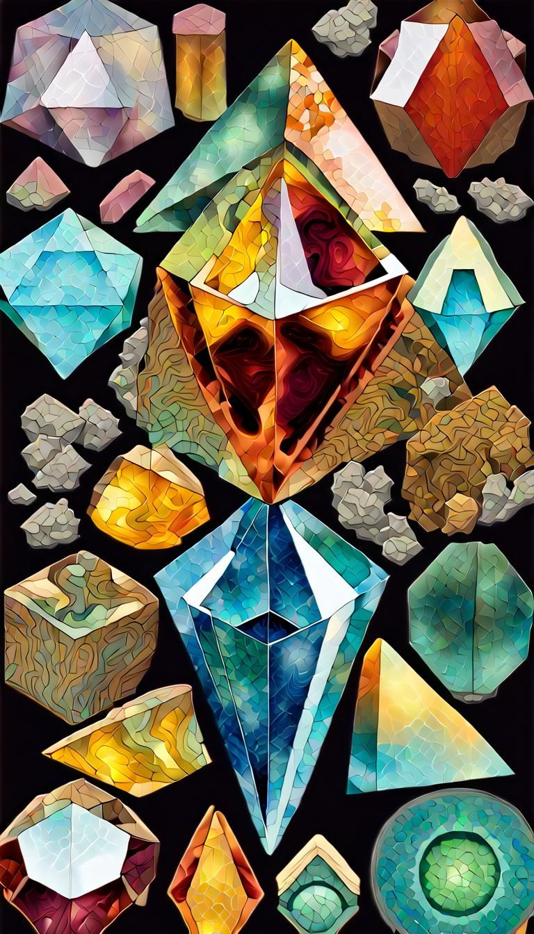 Faceted Sacred Geometry in Contrasting Gemstone Colors