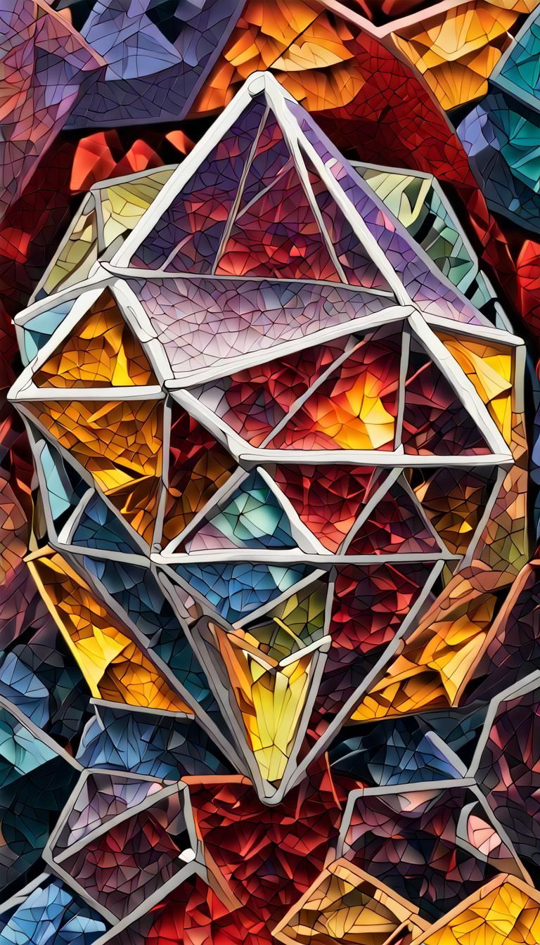 Faceted Sacred Geometry in Gemstone Colors, Digital Art