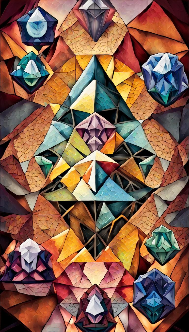 Faceted Sacred Geometry in Contrasting Gemstone Colors