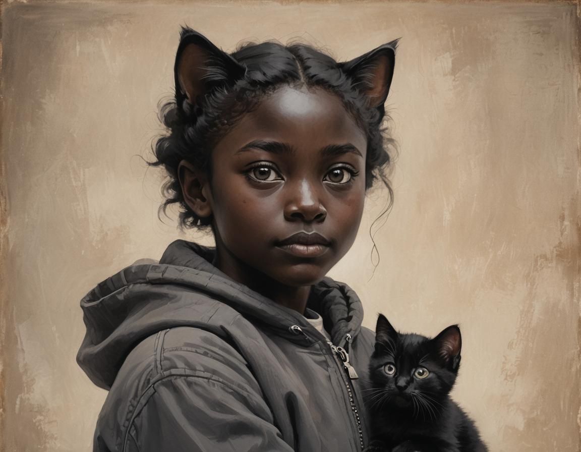 Affectionate Black Kitten and Human Companion