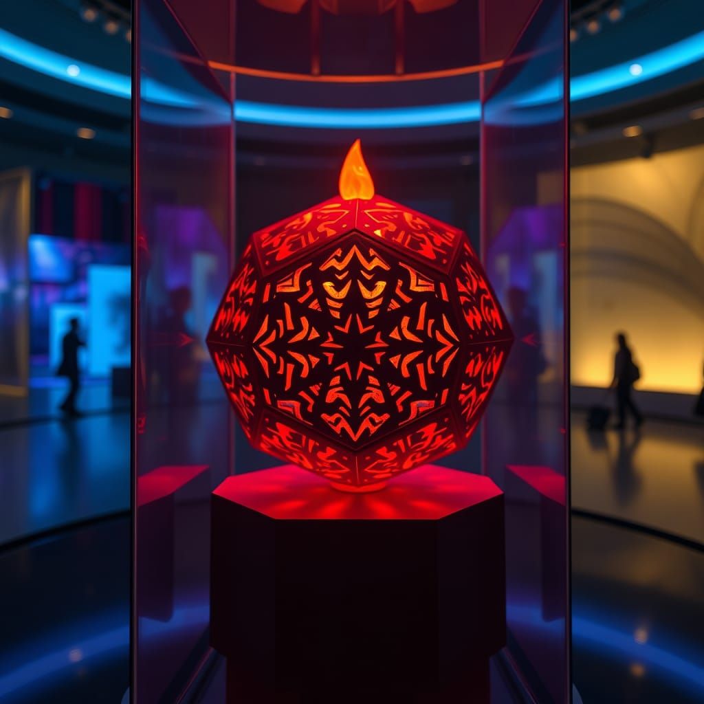 Kirigami Dodecahedron in Futuristic Museum
