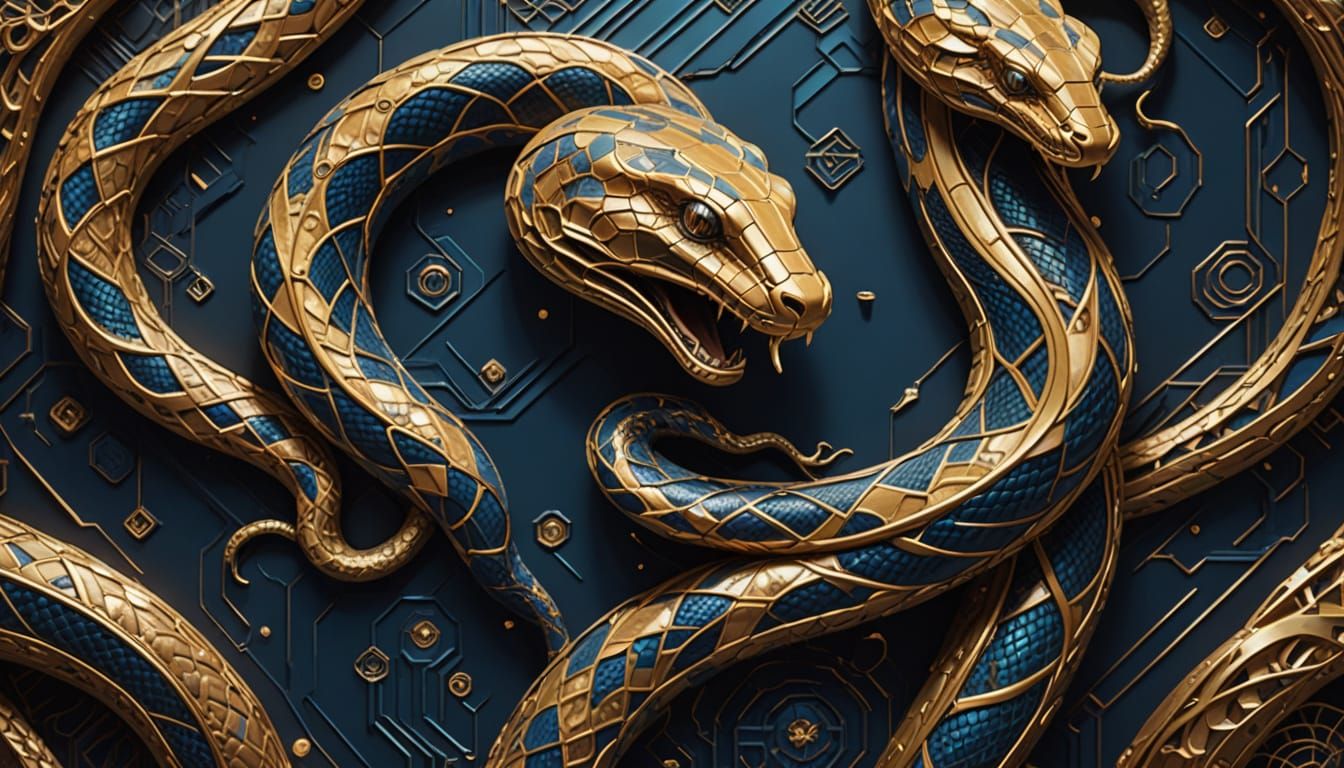 Elegant Art Deco Snake in Luxurious Geometric Patterns