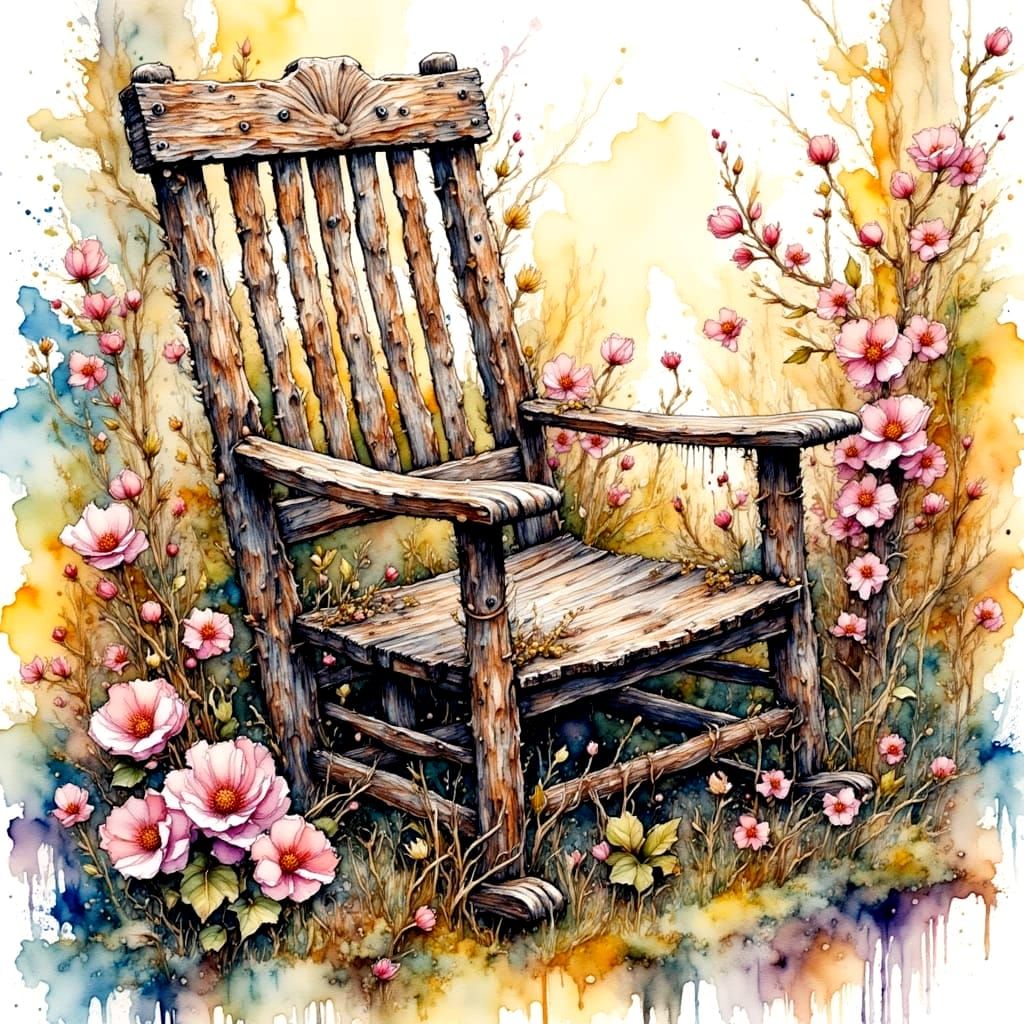 Watercolor Painting of an Old Rocking Chair