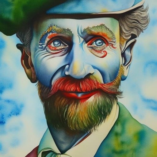 Sad Clown Portrait in Van Gogh Style