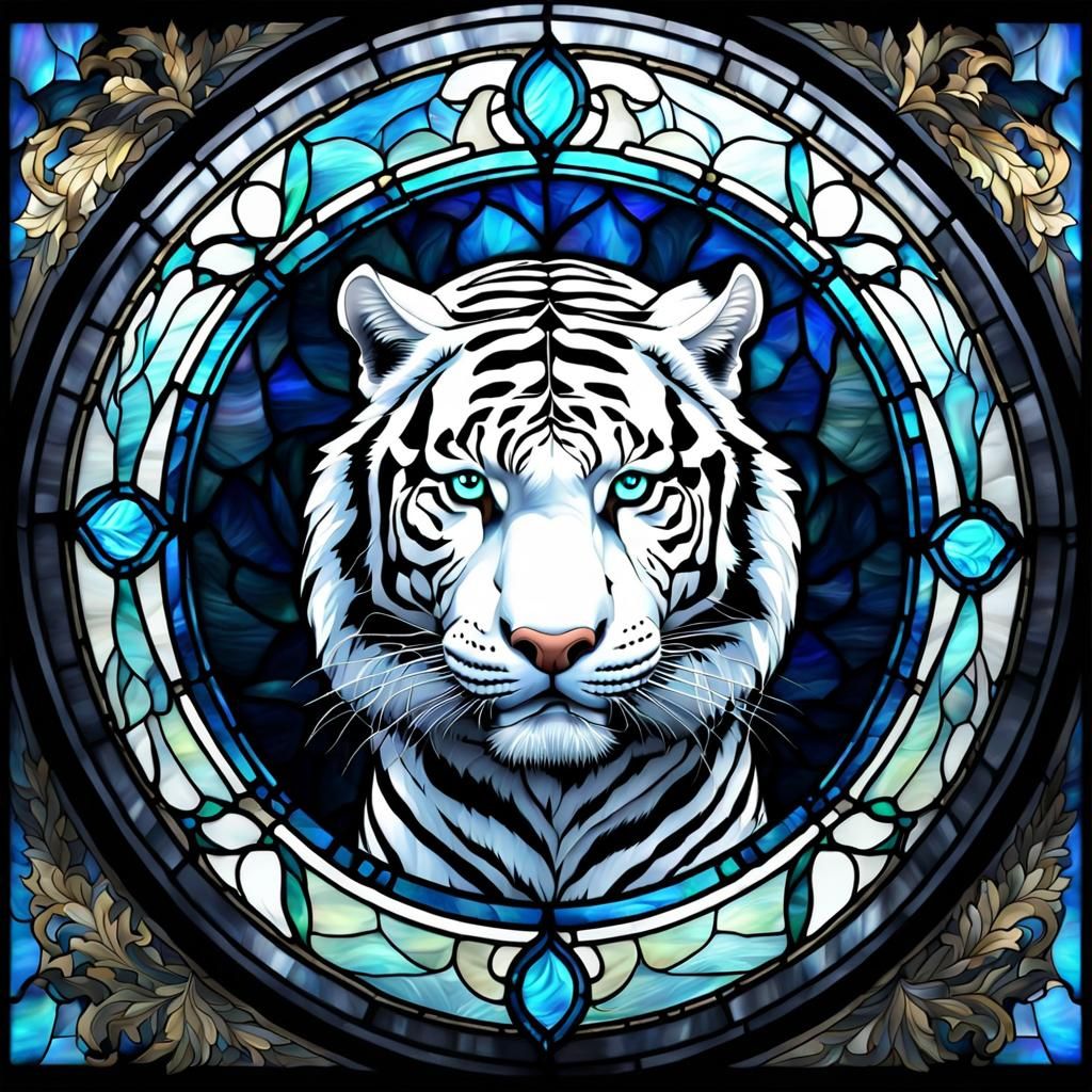 Majestic White Tiger Stained Glass Window
