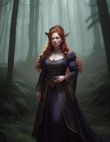 Voluptuous Elf Portrait in Mystical Forest Setting