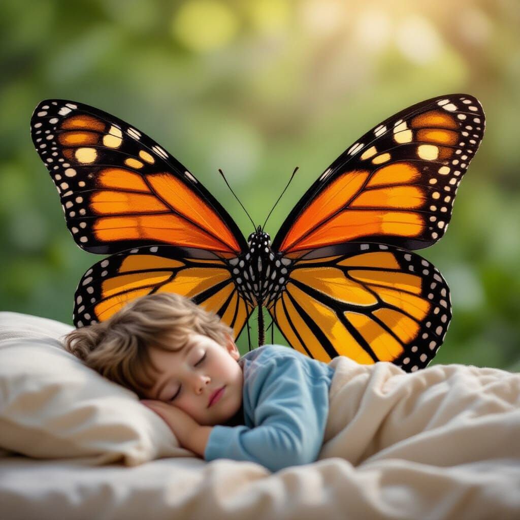 Giant Butterfly Protects Sleeping Boy From Sun