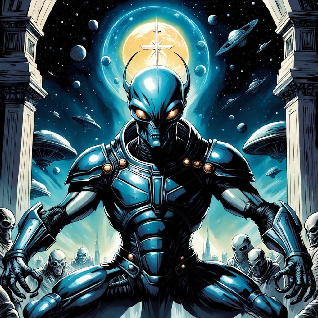 Alien Kissing Pope in Comic Book Art