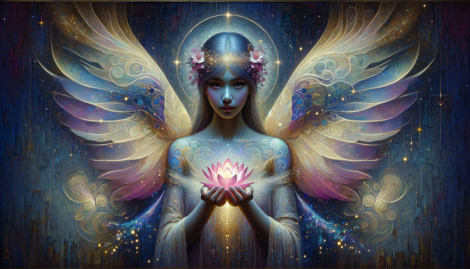 Sylph-Like Goddess with Majestic Wings and Enchanted Lotus