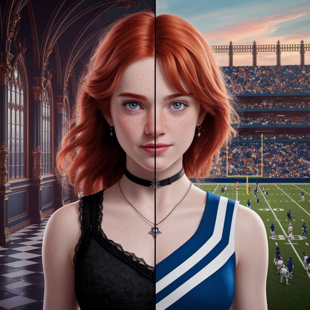 Goth Cheerleader in Fantasy Matte Painting