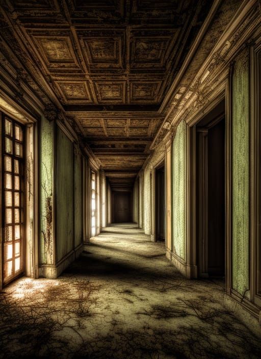 Abandoned Mansion Hallway: Detailed Matte Painting