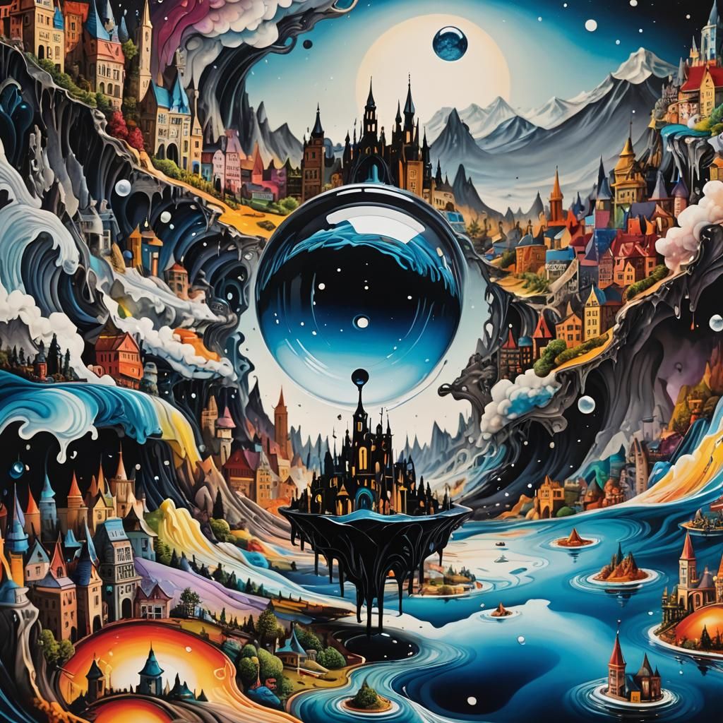 Surreal Ink Drop Containing Miniature World