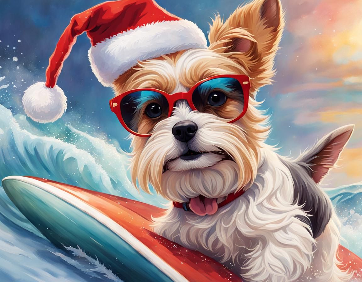 Surfing Dog Biewer Terrier