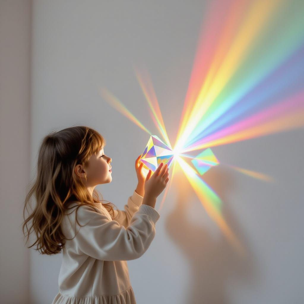 Girl Creates Rainbow with Prism and Sunlight
