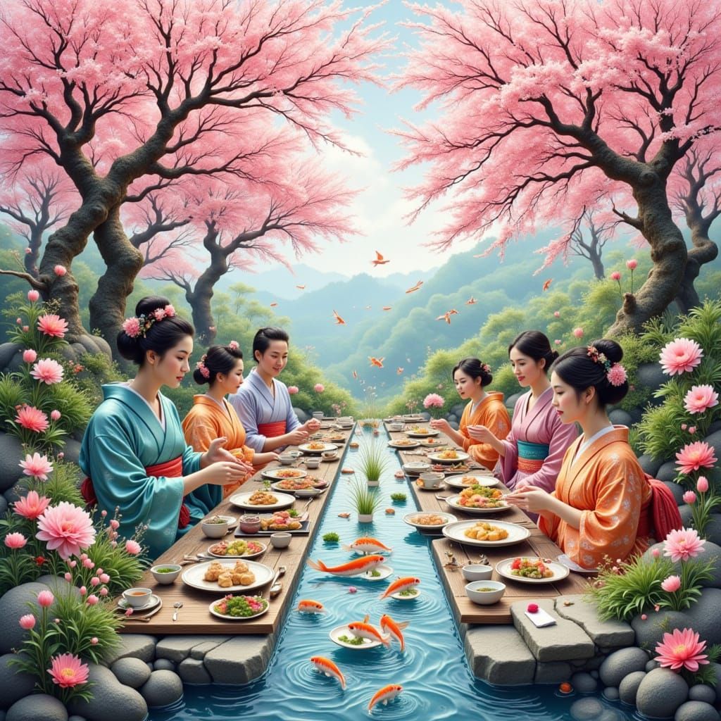 Japanese Family Dinner in Tokyo Garden with Geisha