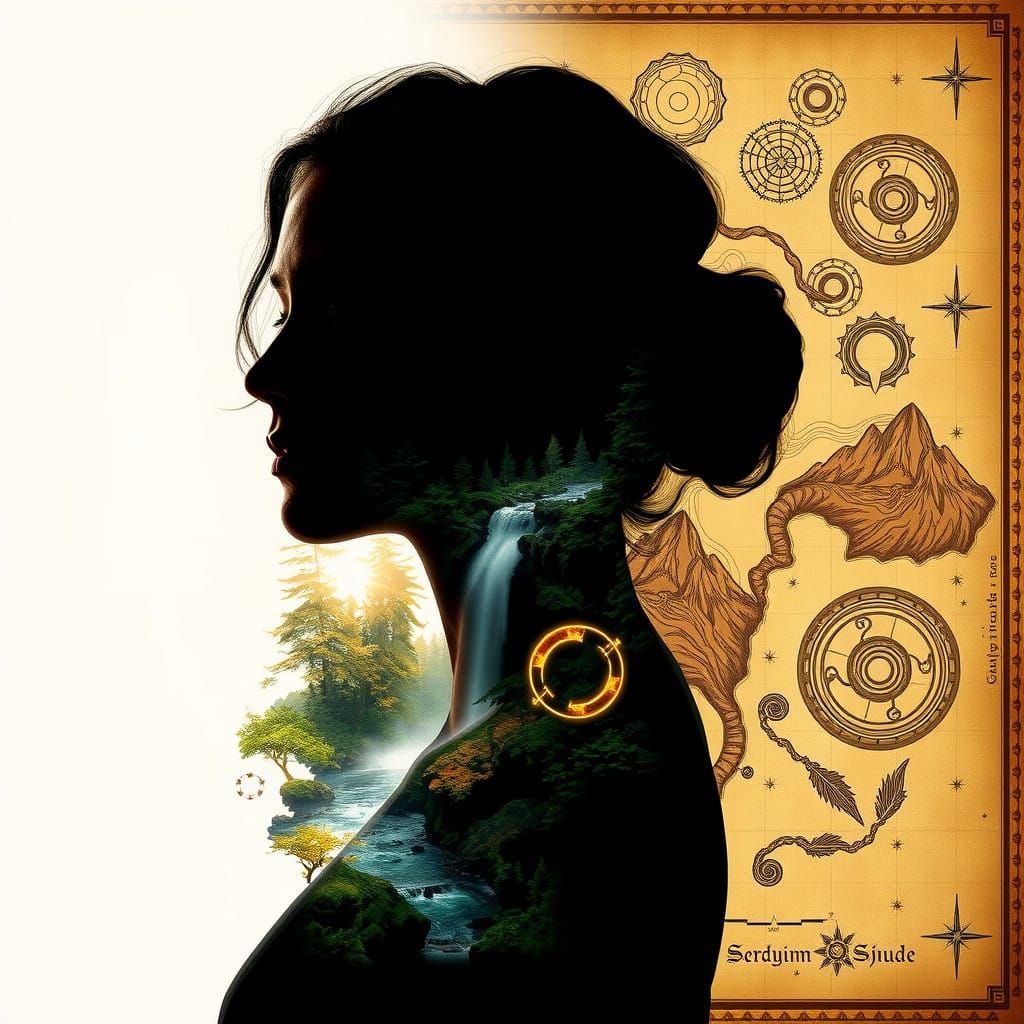 Surreal Portrait of a Woman Merging with Nature in Golden Li...