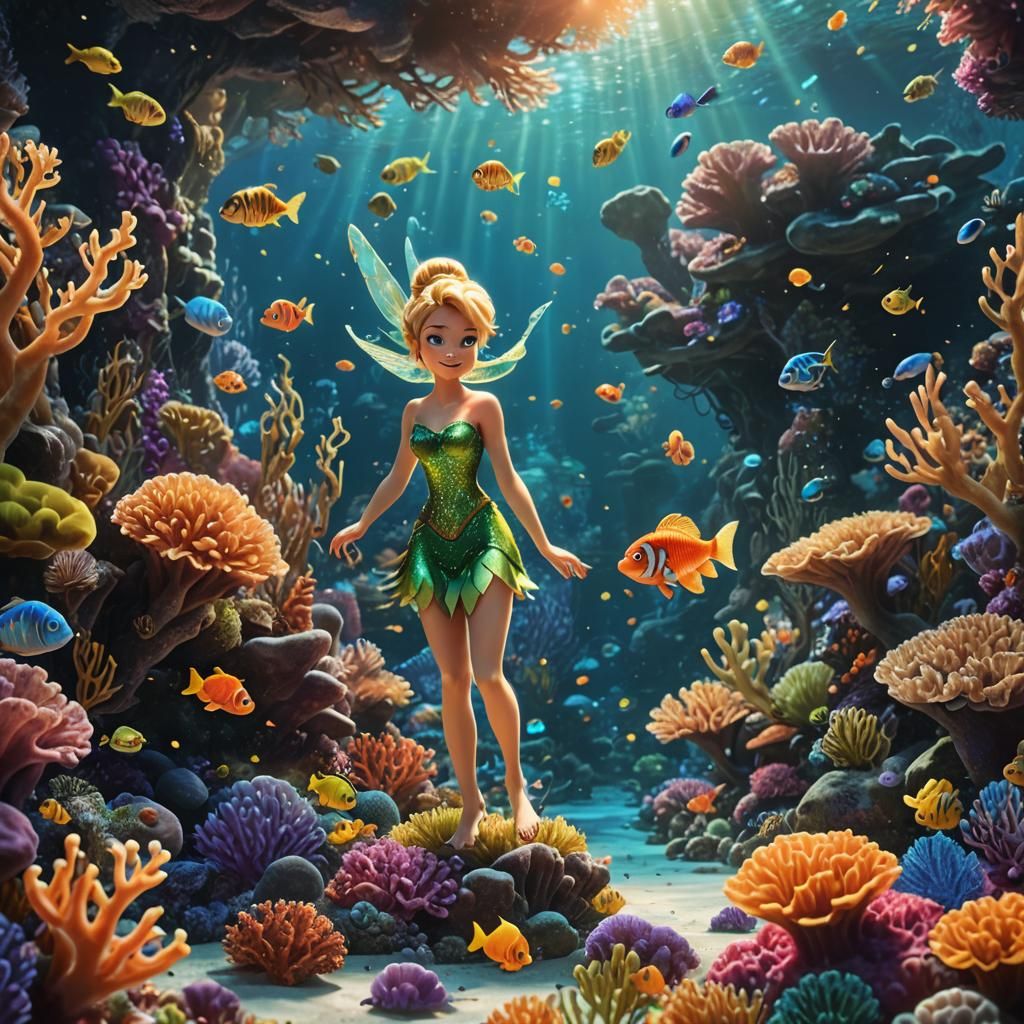 Tinkerbell and Nemo in Bioluminescent Coral Reef