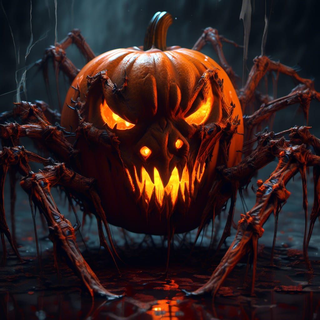 Horrific Jack-O-Lantern with Undead Aura in Surrealist Art