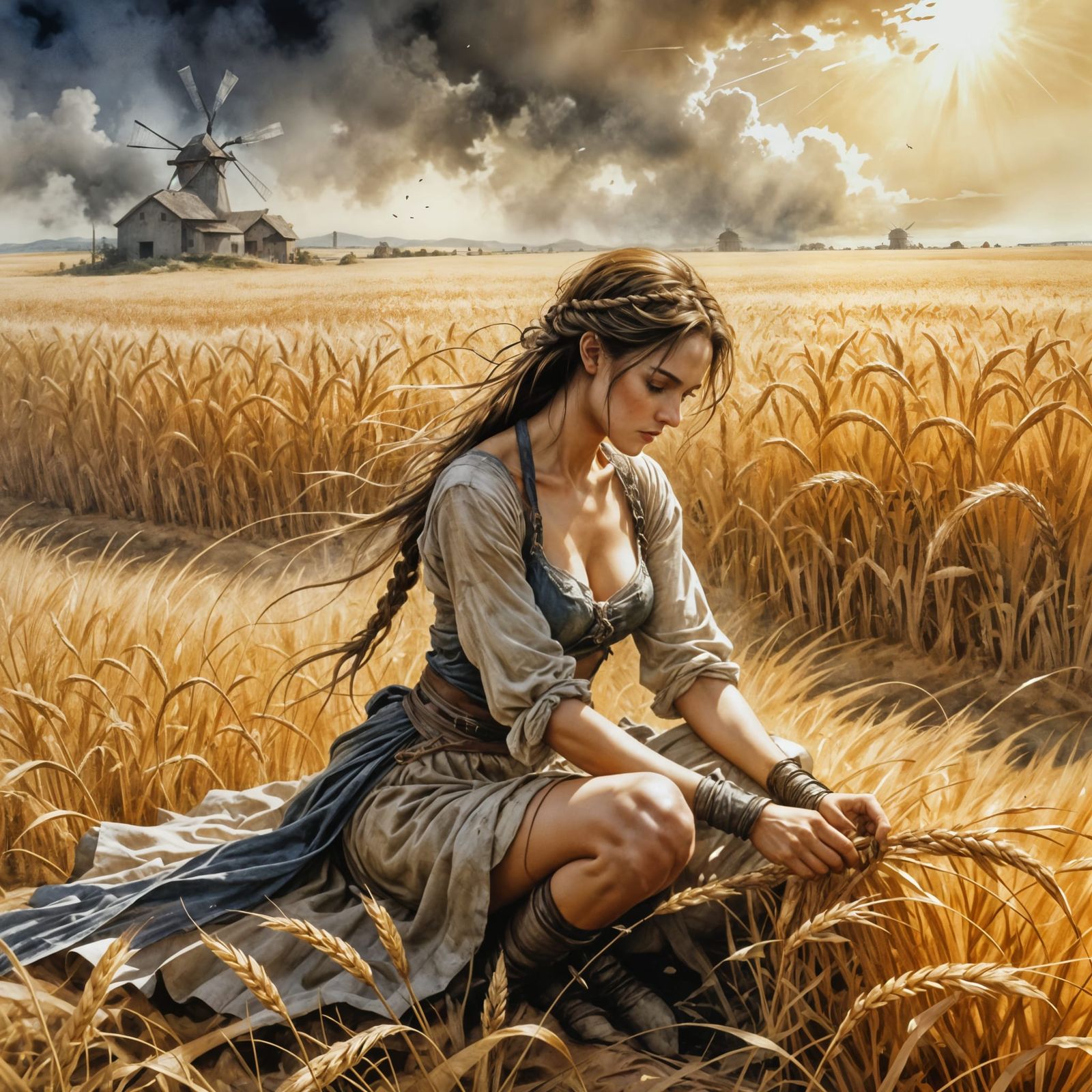 Golden Wheat Harvest: A Watercolor Comic Art