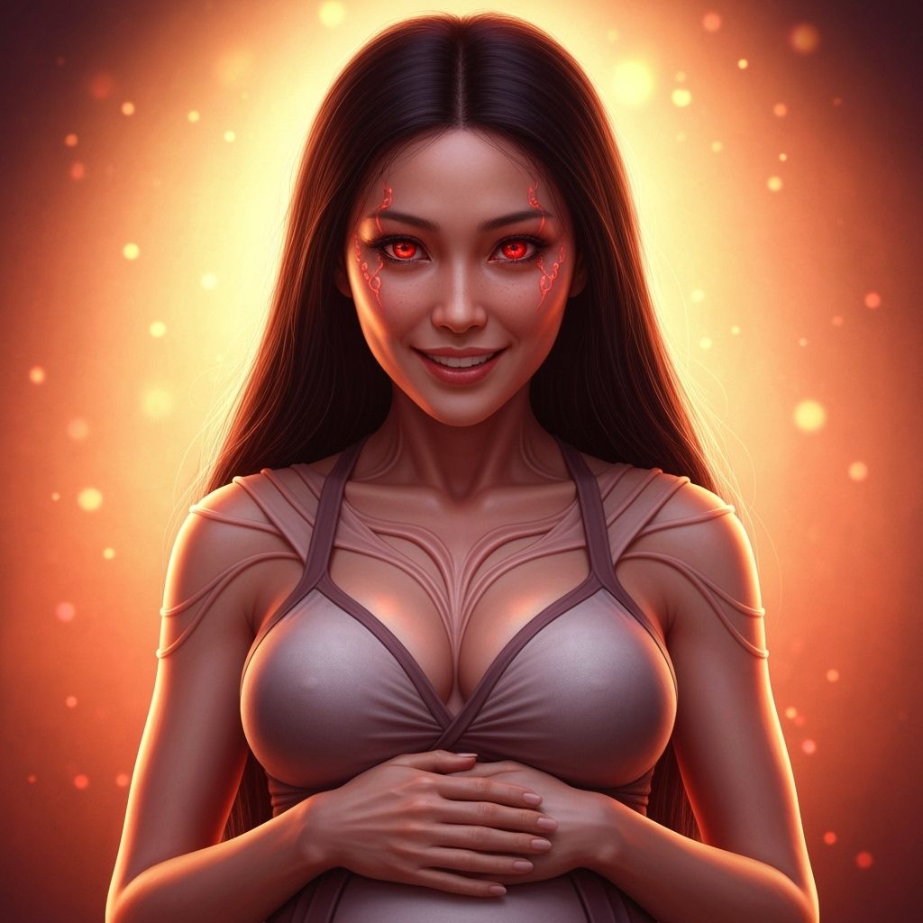 Benevolent Asian Pregnant Woman Embodies Nyarlathotep in Fan...