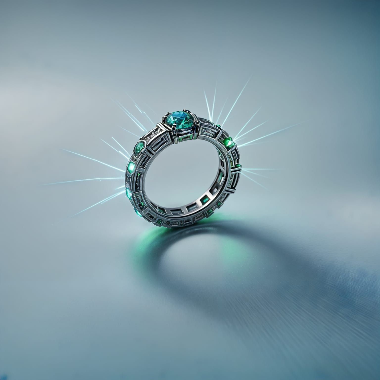 Emerald Ring with Electric Band and Universe